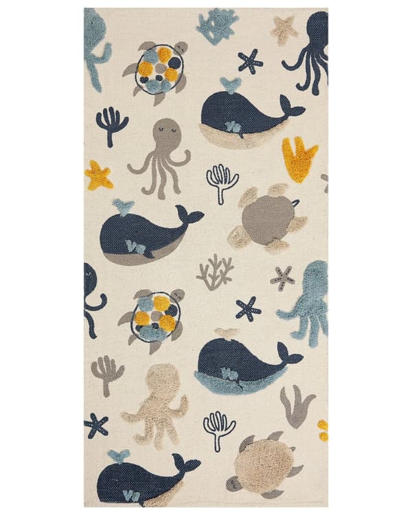 Barneteppe Flerfarget Bomull 80 x 150 cm Håndvevd Lekematte med Dyremønster