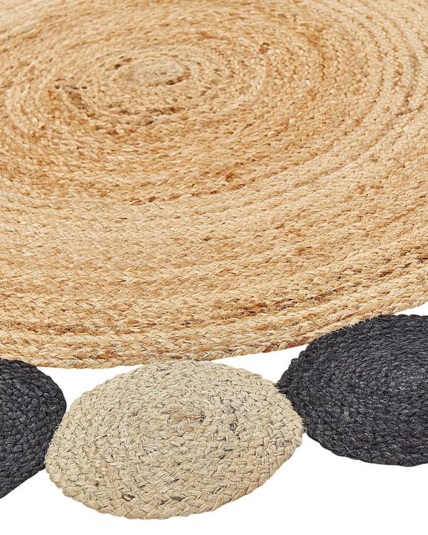 Område Tæppe Naturlig Jute sort Rund Landlig Stue ø 140 cm