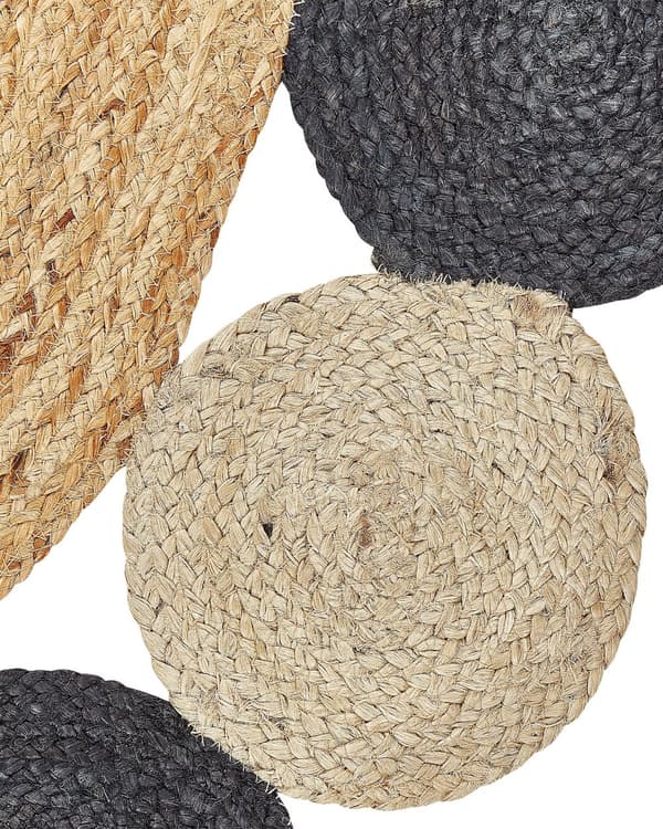 Område Tæppe Naturlig Jute sort Rund Landlig Stue ø 140 cm