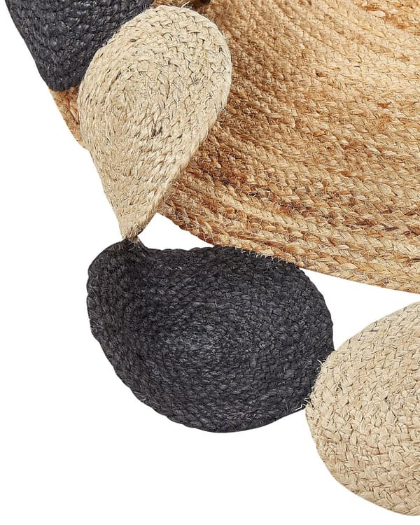 Område Tæppe Naturlig Jute sort Rund Landlig Stue ø 140 cm