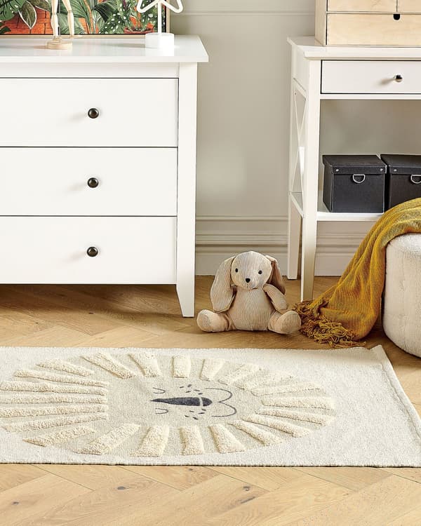 Barneteppe Beige Bomull 80 x 150 cm med Løvemønster Håndvevd lekematte til gulv