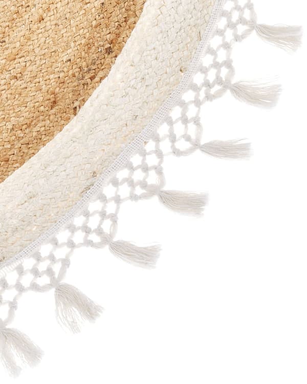 Teppe Beige Hvit Jute ø 140 cm Bohemsk Rustikk Håndvevd Flettet Naturlig materiale Stue Soverom