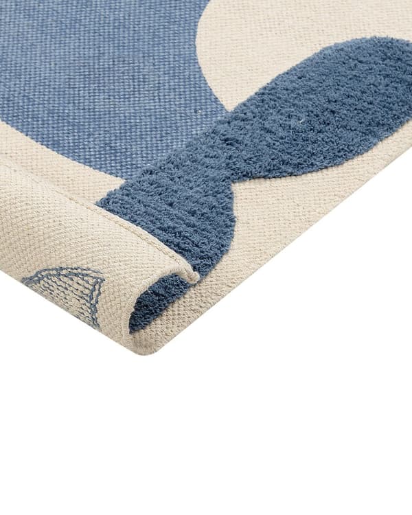 Barneteppe Beige Blå 80 x 150 cm Håndvevd lekematte med hvalmønster i bomull for barn