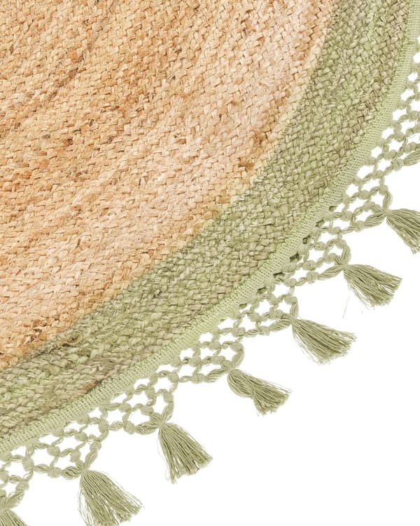 Teppe Beige Grønn Jute ø 140 cm Bohemsk Rustikk Håndvevd Flettet Naturlig materiale Stue Soverom