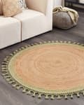 Miniatyrbilde 2 av 7: Teppe Beige Grønn Jute ø 140 cm Bohemsk Rustikk Håndvevd Flettet Naturlig materiale Stue Soverom