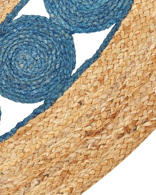 Matto sininen/vihreä luonnollinen juutti pyöreä 140 cm käsin tehty rustiikkinen boho tyyli