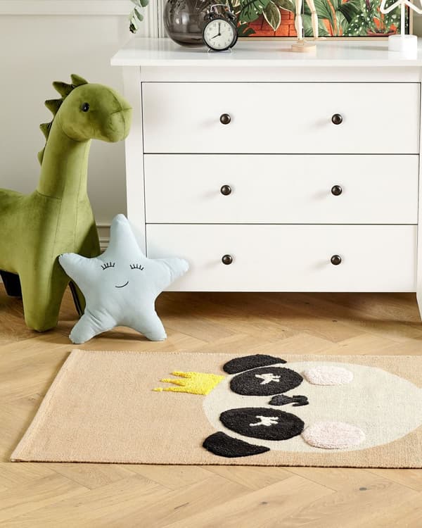 Bomullsteppe Beige Bomull Polyester 80 x 150 cm Pandatrykk Teppe med lav luv til lekerom for barn