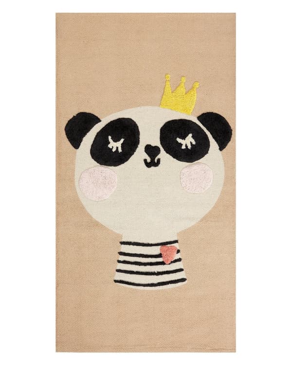 Bomullsteppe Beige Bomull Polyester 80 x 150 cm Pandatrykk Teppe med lav luv til lekerom for barn