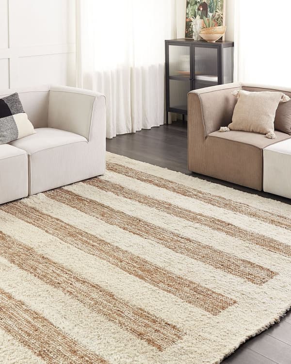 Gulvtæppe Beige jute og bomuld 300 x 400 cm Cut Shuttle Paddle Håndvævet Gulv
