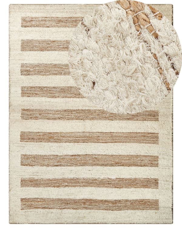 Gulvtæppe Beige jute og bomuld 300 x 400 cm Cut Shuttle Paddle Håndvævet Gulv