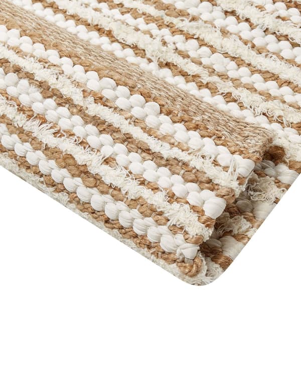 Moderne gulvtæppe Beige og hvid 300 x 400 cm Rektangulært håndvævet vendbart tæppe med lav bunke Moderne stue Soveværelse
