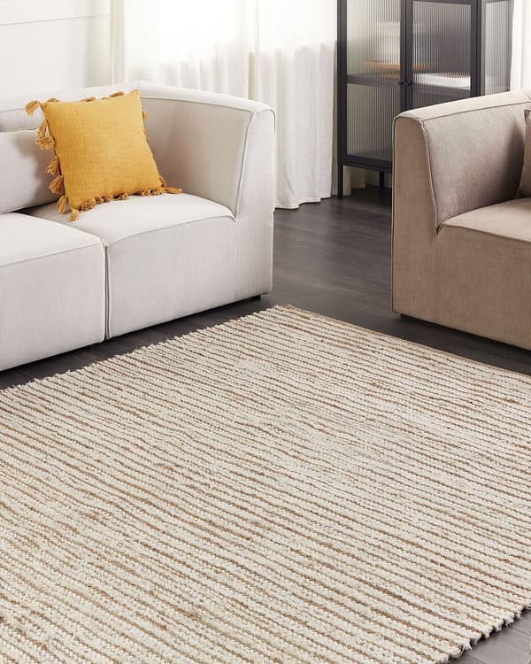 Moderne gulvtæppe Beige og hvid 300 x 400 cm Rektangulært håndvævet vendbart tæppe med lav bunke Moderne stue Soveværelse