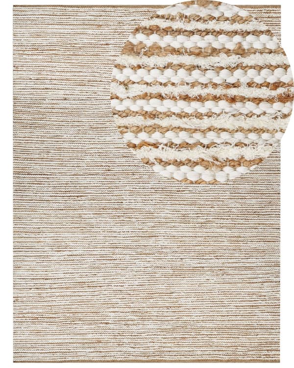 Moderne gulvtæppe Beige og hvid 300 x 400 cm Rektangulært håndvævet vendbart tæppe med lav bunke Moderne stue Soveværelse