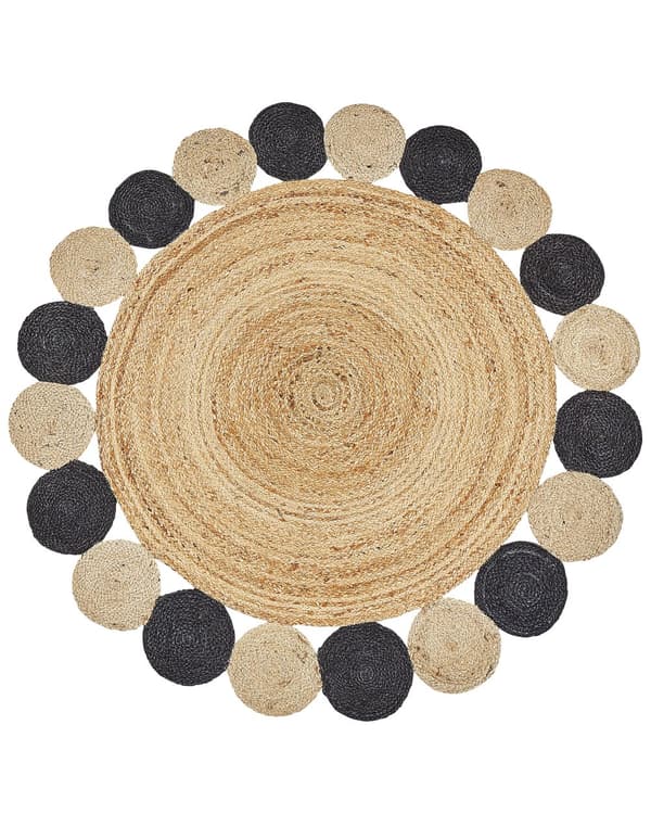 Teppe Svart Jute ø 140 cm Rund form Håndlaget Dekorativt Landlig stil Stue Soverom