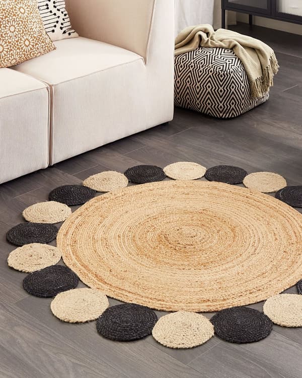 Teppe Svart Jute ø 140 cm Rund form Håndlaget Dekorativt Landlig stil Stue Soverom
