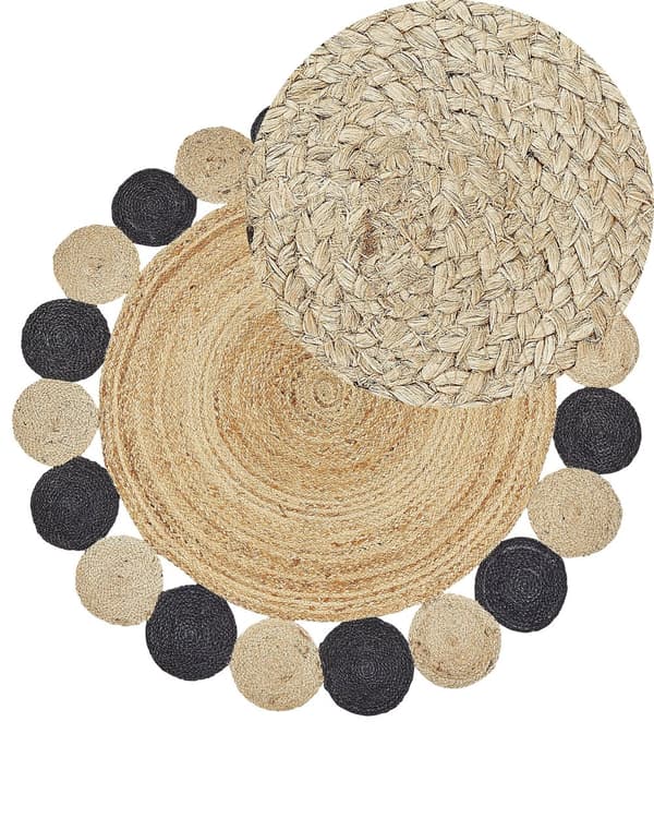 Teppe Svart Jute ø 140 cm Rund form Håndlaget Dekorativt Landlig stil Stue Soverom