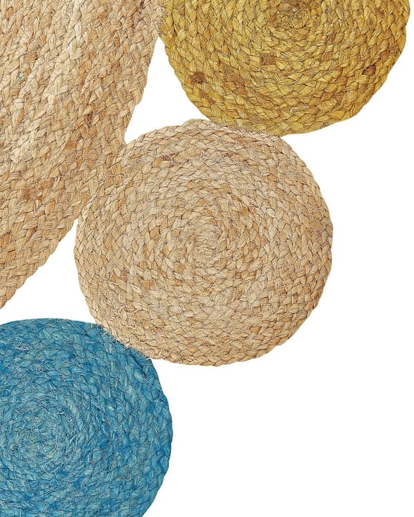 Teppe Flerfarget Jute ø 140 cm Rund form Håndlaget Dekorativt Landlig stil Stue Soverom