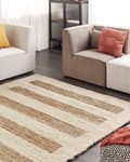 Miniatyrbild 2 av 7: Matta Beige Jute och Bomull 200 x 300 cm Handvävd Modern Design Sliten Finish Vardagsrum Sovrum Hall