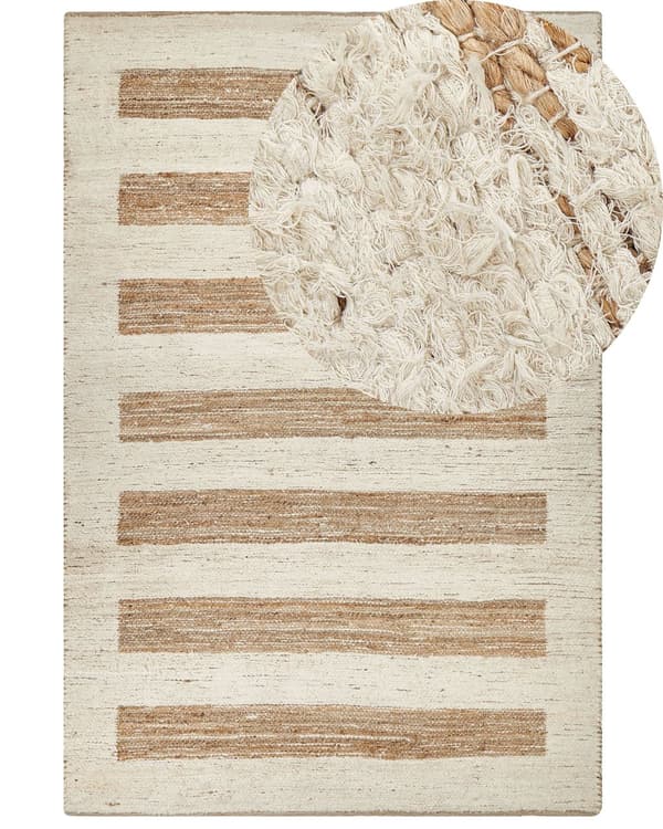 Matta Beige Jute och Bomull 200 x 300 cm Handvävd Modern Design Sliten Finish Vardagsrum Sovrum Hall