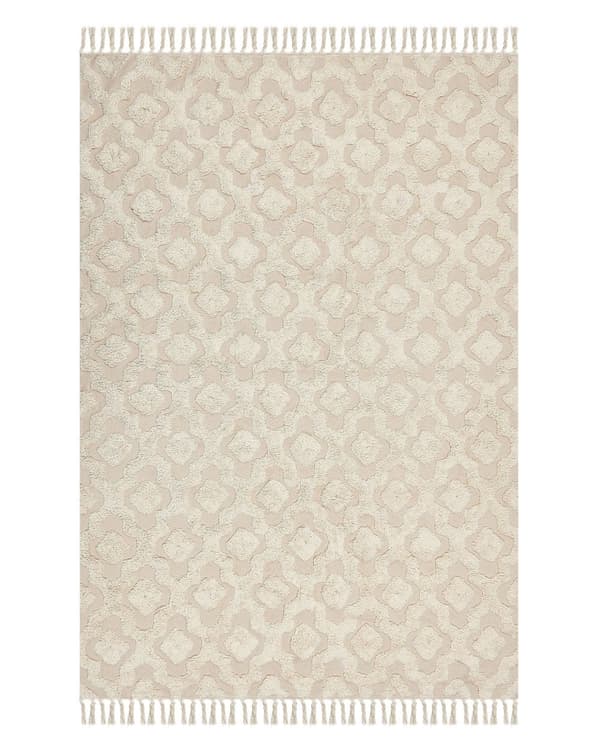 Matta Beige Bomull 140 x 200 cm Minimalistisk Tuftad Geometriskt Mönster Vardagsrum Sovrum
