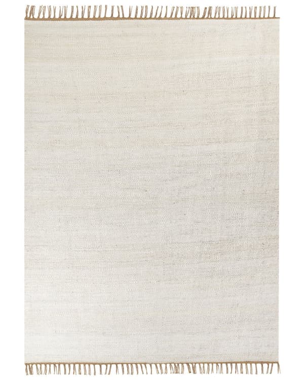 Gulvtæppe Lys Beige Jute 160 x 230 cm Rektangulær Gulvtæp med Frynser Fladvævet Løs Korthåret Tæppe til under Sofabord Soveværelse Entre