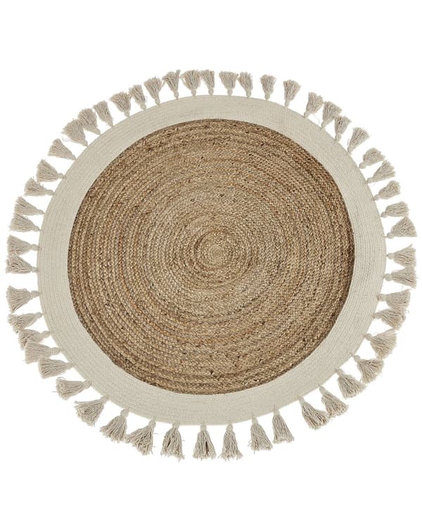 Jutematta Beige Rund 120 cm Spiral Flätad Naturlig Bohemisk Rustik Vardagsrum Sovrum