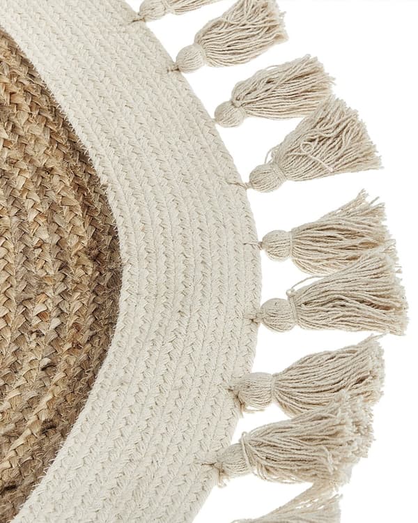 Jutematta Beige Rund 120 cm Spiral Flätad Naturlig Bohemisk Rustik Vardagsrum Sovrum