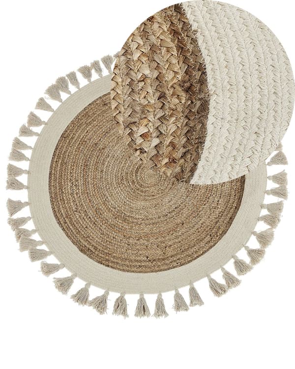 Jutematta Beige Rund 120 cm Spiral Flätad Naturlig Bohemisk Rustik Vardagsrum Sovrum
