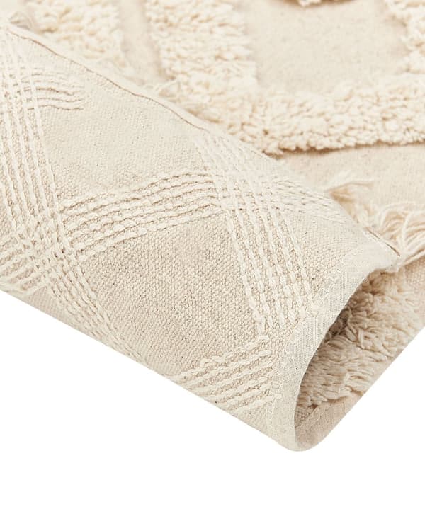Matta Beige Bomull 160 x 230 cm Minimalistisk Tuftad Lurvig med Tofsar Design Geometriskt mönster Vardagsrum Sovrum