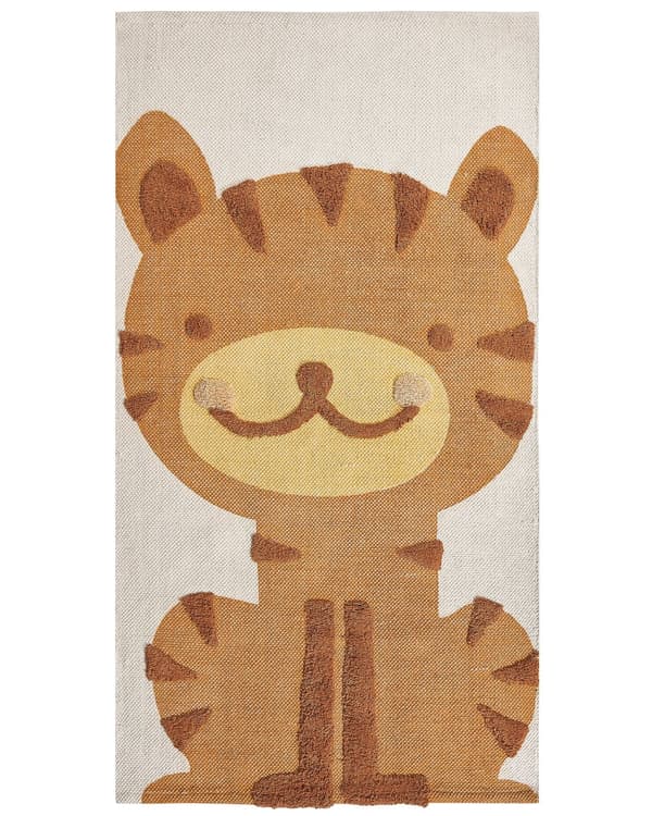 Matta Flerfärgad Bomull Polyester 80 x 150 cm Tigermönster Löparmatta med Låg Lugg för Barn Lekrum Barnrum