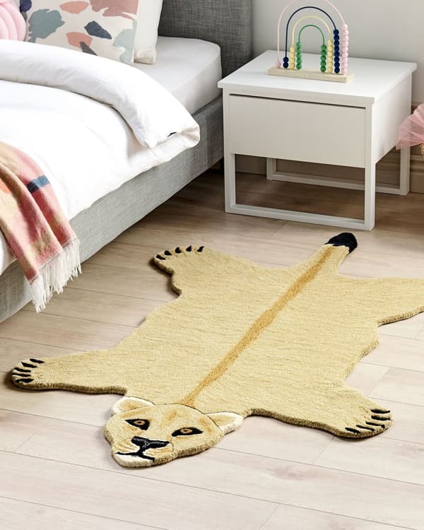 Børnetæppe Beige uld bomuld 100 x 160 cm Legerumsmåtte Dyre løvinde print Børneværelse Soveværelse