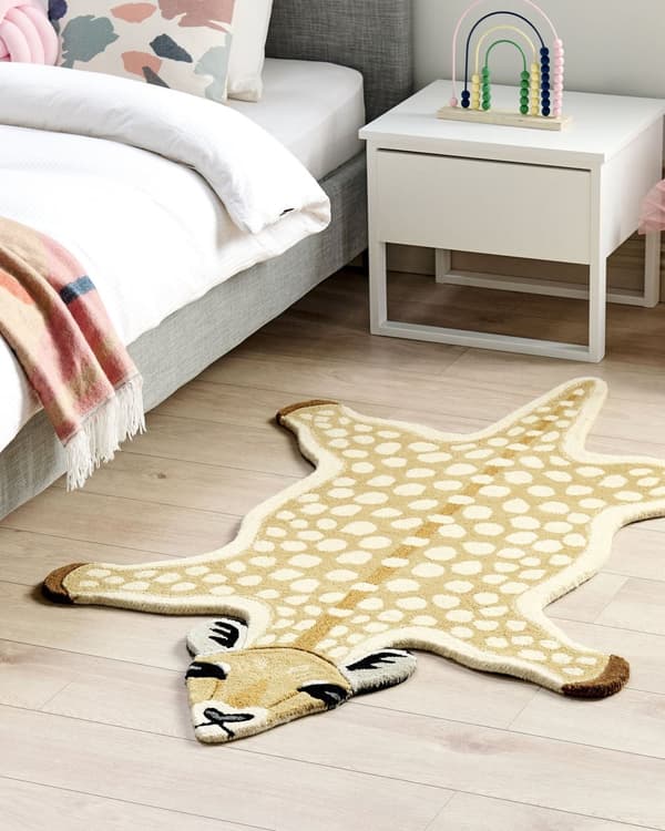 Teppe Beige Ull Bomull 100 x 160 cm Hjortekalv Dyremotiv Barnerom Soverom Tilbehør