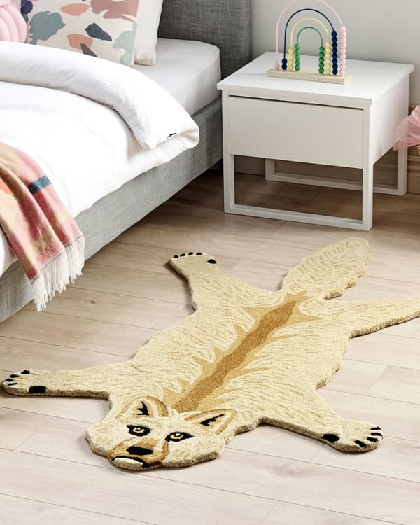 Barnmatta Beige Ull Bomullsbaksida 100 x 160 cm Handtuftad Lekrumsmatta Djur Vargtryck Barnrum Sovrum