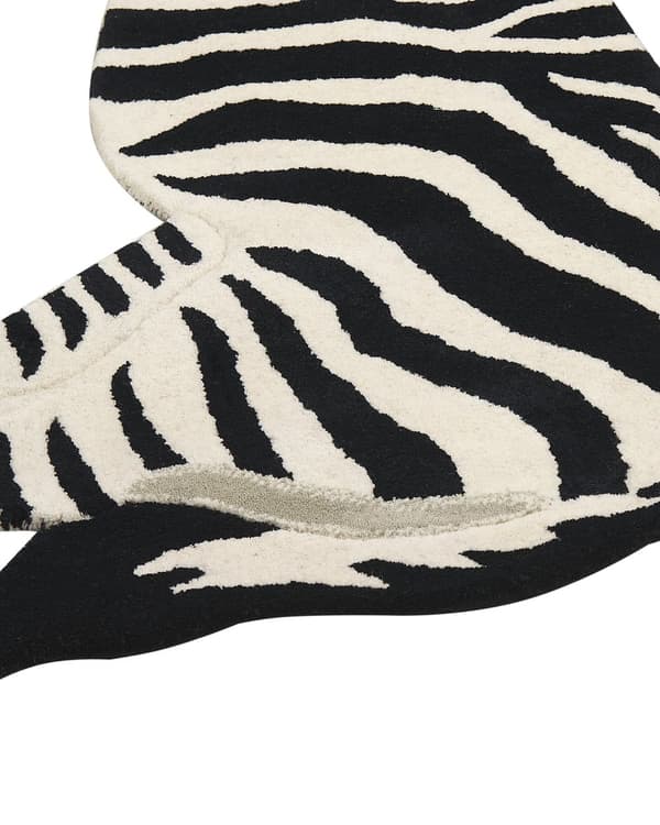Barnmatta Vit och svart Ull Bomullsbaksida 100 x 160 cm Lekrumsmatta Djurmönster Zebra Barnrum Sovrum
