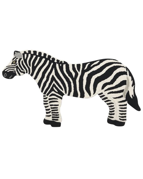 Barnmatta Vit och svart Ull Bomullsbaksida 100 x 160 cm Lekrumsmatta Djurmönster Zebra Barnrum Sovrum
