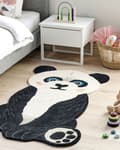 Miniatyrbild 2 av 6: Barnmatta Svartvit Ull Bomullsbaksida 100 x 160 cm Lekrumsmatta Djur Panda Print Barnrum Sovrum