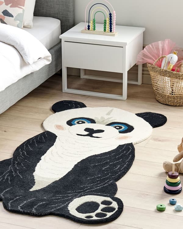 Barnmatta Svartvit Ull Bomullsbaksida 100 x 160 cm Lekrumsmatta Djur Panda Print Barnrum Sovrum