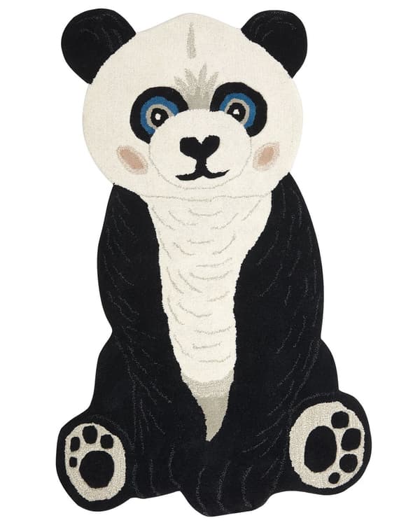 Barnmatta Svartvit Ull Bomullsbaksida 100 x 160 cm Lekrumsmatta Djur Panda Print Barnrum Sovrum