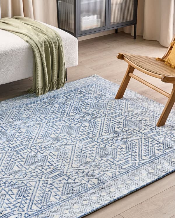 Teppe Blå Hvit Polyester 160 x 230 cm Geometrisk mønster Moderne Gulvteppe Stue