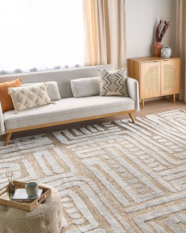 Teppe Beige Grå Polyester 300 x 400 cm Geometrisk mønster Moderne Gulvteppe Stue