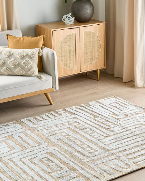 Matta Beige Polyester 160 x 230 cm Geometriskt Mönster Enfärgad Modern Minimalistisk Vardagsrumsmatta
