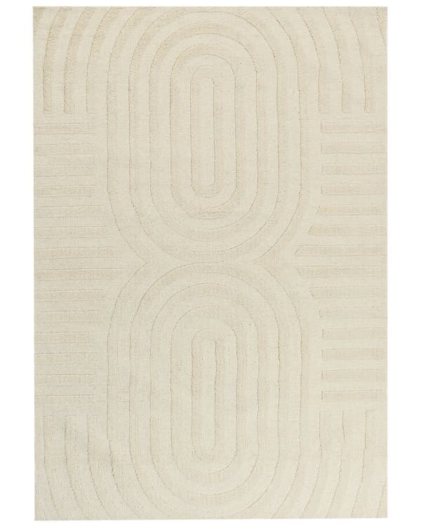 Matta Beige Ull 160 x 230 cm Geometriskt Mönster Enfärgad Modern Minimalistisk Vardagsrumsmatta