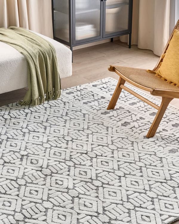 Matta Vit och Grå Polyester med Bomullsbaksida 200 x 300 cm Dekorativ Golvmatta Modern Design Vardagsrum Sovrum