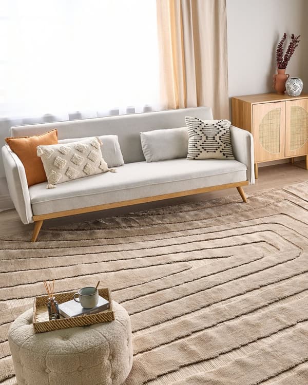 Gulvtæppe Beige Polyester 300 x 400 cm Tuftet Moderne Design Luv Tæppe til Gulvet til Værelse Indretning Lyddæmpende