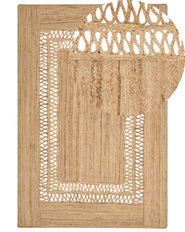 Matto vihreä 200 x 300 cm juutti luonnollinen punottu käsintehty geometrinen leikattu kuvio boho