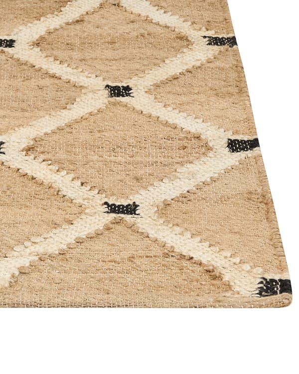 Matto beige 300 x 400 cm juutti luonnollinen punottu käsintehty geometrinen kuvio boho