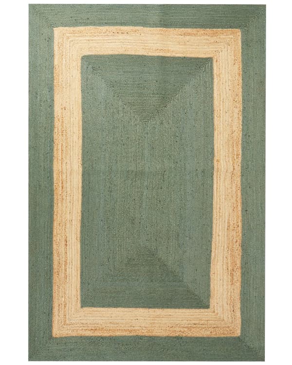 Matto vihreä 200 x 300 cm juutti luonnollinen punottu käsintehty raitakuvio boho