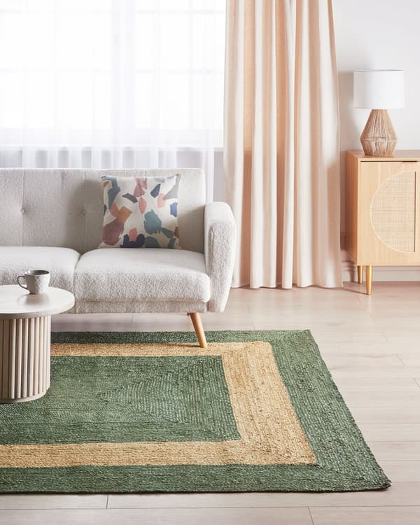 Matto vihreä 200 x 300 cm juutti luonnollinen punottu käsintehty raitakuvio boho