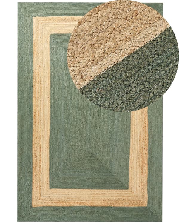 Matto vihreä 200 x 300 cm juutti luonnollinen punottu käsintehty raitakuvio boho