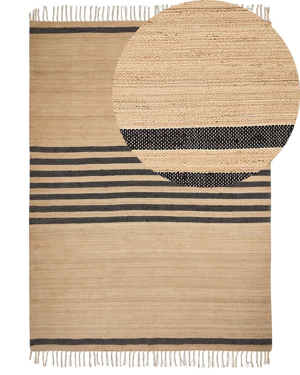 Matto beige 200 x 300 cm juutti puuvilla luonnollinen punottu käsintehty raitakuvio boho